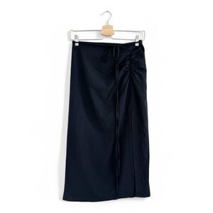 Abercrombie & Fitch black high slit midi skirt with side ruching Size XS